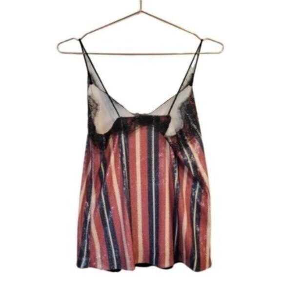 Zara Striped Sequin Lace Trim Tank Top Cami Red Blue Cream - Picture 3 of 8
